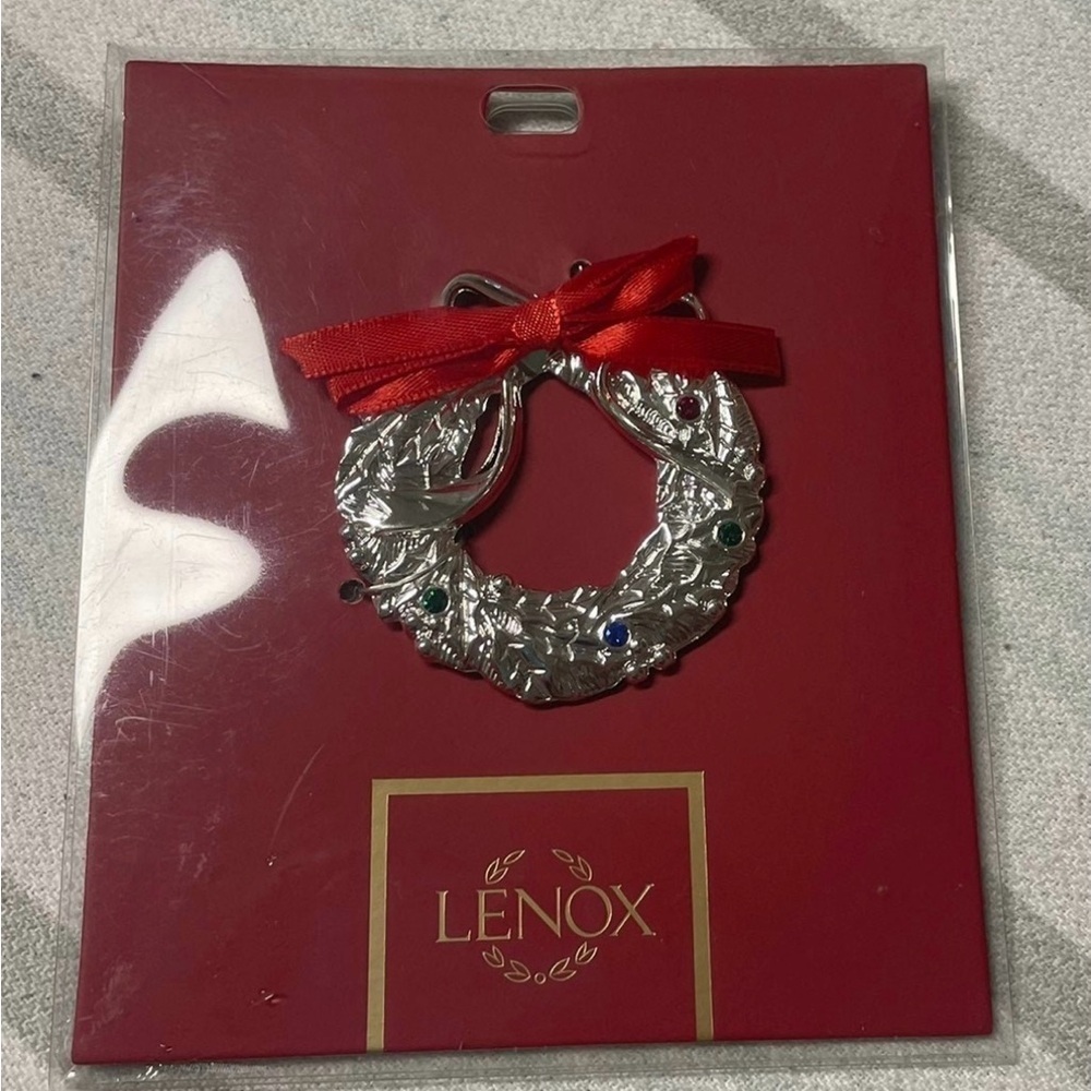 Lenox Jeweled Charm SIlvertone Wreath Christmas Ornament Rhinestones